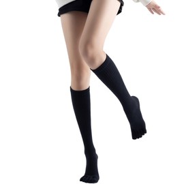 Verdancy Yoga Pilates Toe Socks with Grips for Women Non Slip Compression Cushioned Knee High Over the Calf Socks (Black)