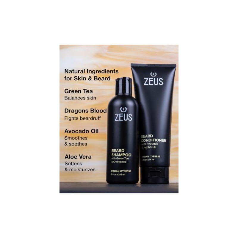 ZEUS Beard Shampoo and Conditioner Set for Men, Vanilla Rum