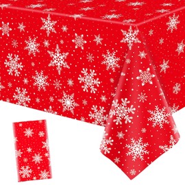 PXDUCN Christmas Table Cloth,137 * 274cm White Snowflake Plastic Tablecloth,Convenient Wipe Clean Tablecloth,Christmas Decorations, Winter Wonderland Table Decoration Party Supplies