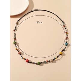 Q&D&S Handcrafted Boho Colorful Ceramic Round Beads Strand Necklace, Vintage Bohemian Fashion Statement Adjustable Jewelry Gift for Women (Style B)