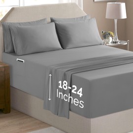 Elegant Comfort Luxury Soft 6-Piece 1500 Premium Hotel Quality Bed Sheet Set with Extra Deep Pockets 18-24 Inch, Wrinkle Free, Storage Pockets, Extra Deep Pocket 6PC Sheets, Cal King, Charcoal Gray