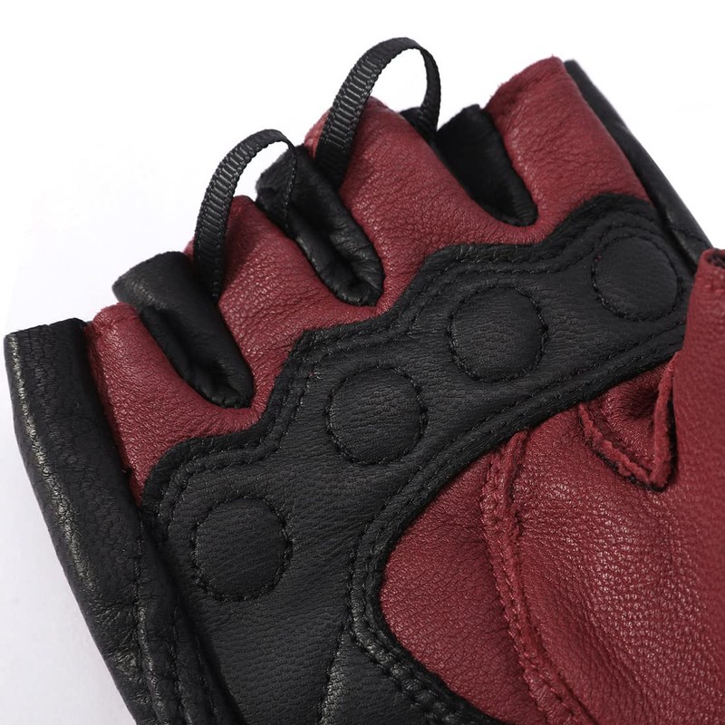Harssidanzar Mens Fingerless Half Finger Goatskin Leather Motorcycle Gloves GM037,Oxblood/Black,