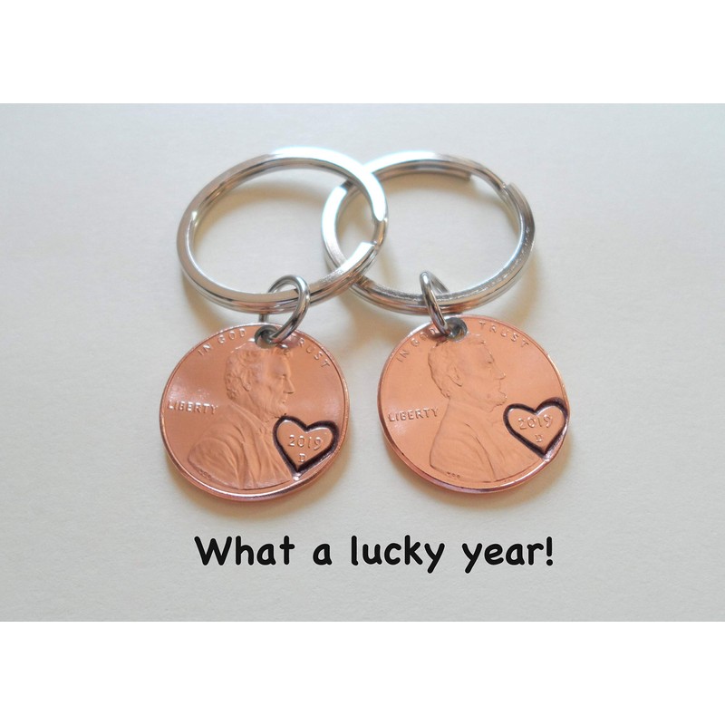Double Keychain Set 2019 US One Cent Penny Keychains with