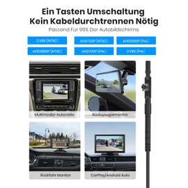 AUTO-VOX Reversing Camera: 6 Systems at the Touch of a Button, 180° Wide Angle, No Fisheye Look, OEM Look for Concealed Installation, 1080P HD Picture, IP69K Waterproof Reversing Camera for Car, SUV