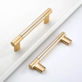 Coinkoly 10 Pack 3-3/4 Inch(96mm) Gold Hole Center Kitchen Cabinet Handles Cabinet Pulls Brush Brass Knurled Kitchen Drawer Pulls Finish 4-3/4" Hardware Dresser Handles Bathroom Cabinets Handles