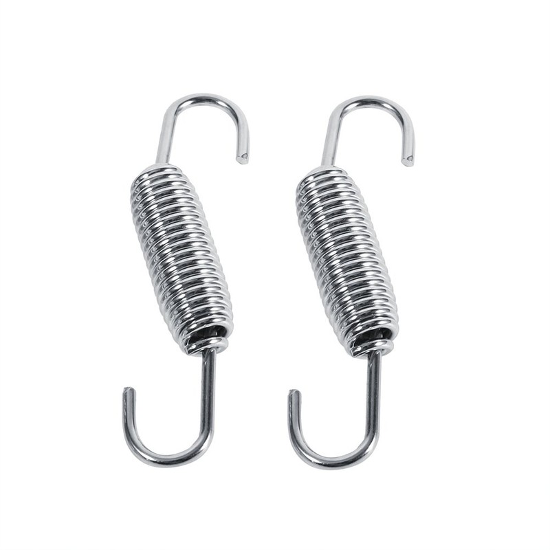 Qiilu 2x Motorcycle Exhaust System Fully Rotating Mounting Springs Stainless