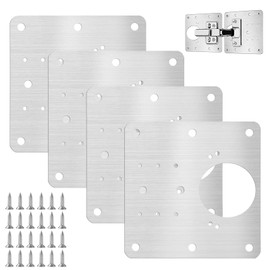 Cozy Inviting Stainless Steel Hinge Repair Plate, 4 Repair Plates with 24 Pieces Screws, 9 x 9 cm Kitchen Hinge Repair Plates for Kitchen Cabinet, Drawer, Door