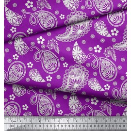 Soimoi Purple Velvet Fabric Floral & Paisley Decor Fabric Printed BTY 58 Inch Wide