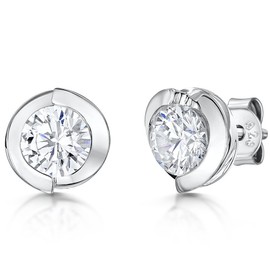 JOOLS by Jenny Brown ®- Sterling Silver Stud Earrings -Set in A Twisted Rub Over Setting With A Single Cubic Zirconia Centre Stone