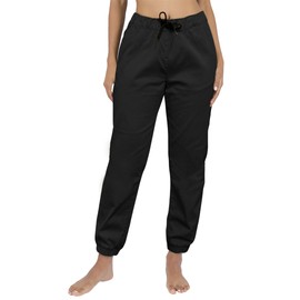 Southpole Women's Casual Comfy Twill Jogger Pants, Stretchable, Black/Black, Medium
