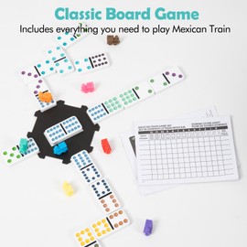 DAILYLIFE Mexican Train Dominoes Set, Double 12 Dominoes Set with Portable Case, 91 Tiles Colored Dominos Set for Adults, Mexican Train Games for Family Night, Travel, Party