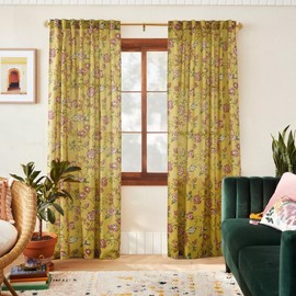 LIMON HOME Yellow Linen Curtains 96 Inches Long 2 Panels Set for Living Room Patterned Mid Century Colorful Light Filter Drapes for Bedroom Dining Room 52W x 96L