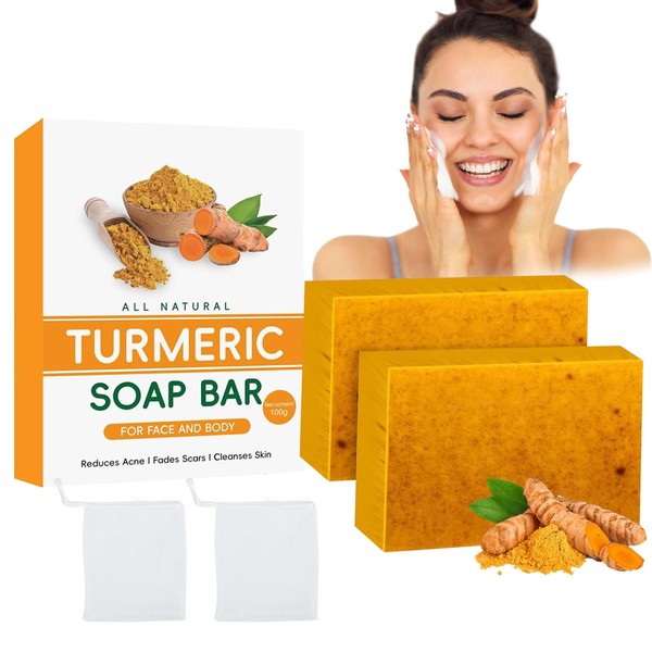 2PCS Turmeric Soap, Natural Turmeric Soap Bar, Handmade Kojic Acid