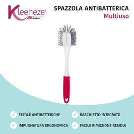 Kleeneze KL082473UFEU7 Spazzola per piatti antibatterica con raschiatore, per residui di alimenti e per la pulizia di stocchi di stambelle, rimuove sporco e sporcizia da pentole, padelle e piastre