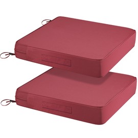 PATIOASIS Outdoor 22'' Square Chair Cushions 2 Pack Waterproof Replacement Wicker Chair Cushions 3'' Thick Burgundy Garden Sofa Couch Chair Pads with Handle