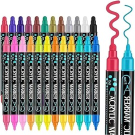 ADGIJNNOUW 24 Colores Plumones Acrilicos Doble Punta, Rotuladores Acrilicos, Resistente al Agua, Seguro, Acrylic Markers para Piedras, Cristal, Madera, Cerámica, Plastico, Huevos de Pascua