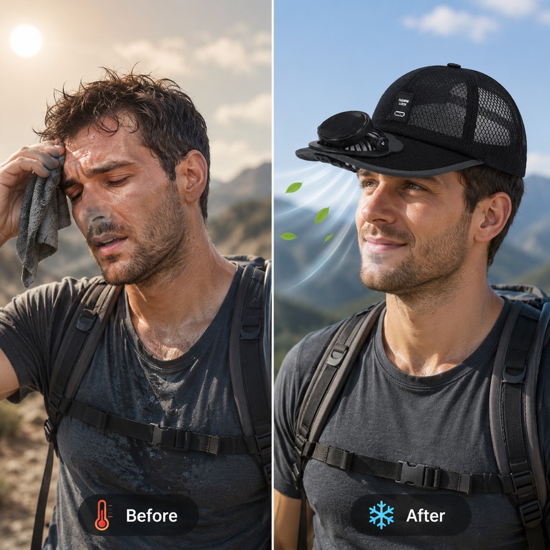 Solar Powered Fan Cap for Outdoor Cooling – USB Rechargeable