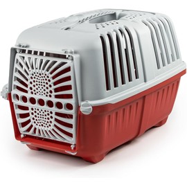 lionto Transportín para Perros y Gatos de plástico Reciclado para Animales pequeños, 55 x 36 x 36 cm, Rojo