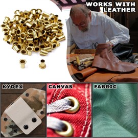 [100 Pack] HolsterSmith Polished Brass Eyelets - (#8-12 Length) - (1/4 in. Diameter) - (USA Made) - Rivets for DIY Kydex Holsters, Leather Shoes, and Canvas Cloth