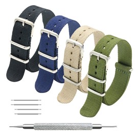 Megalith Watch Strap Pack with 4/8 Nato Strap 16 mm, 18 mm, 20 mm, 22 mm, and 24 mm Ballistic Nylon Watch Strap Zulu Watch Strap for Men Women, black, 18mm
