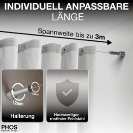 PHOS Design Rope Tension Set for Shower Curtain, Brushed Stainless Steel, Rope Tension System in the Bathroom