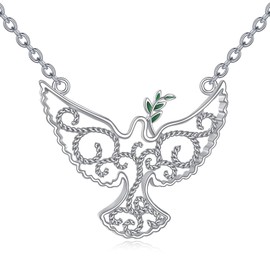POPLYKE Dove Necklace 925 Sterling Silver Bird Necklace Olive Branch Necklace Filigree Jewelry Pigeon Pendant Necklace for Women