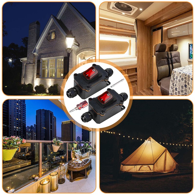 Pack of 2 Waterproof Inline Switch 12 V 20 A,