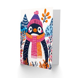 Wee Blue Coo Greeting Card Cute Penguin Winter Hat Scarf Vibrant Cartoon For Child Kids Xmas Christmas Card