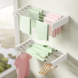 BOQORAD Clothes Drying Rack Wall Mounted 32“,Drying Rack Clothing Wall Mount,Laundry Drying Rack,Wall Mounted Clothes Hanging Rack (White)
