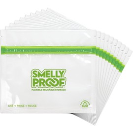 Smelly Proof Reusable Ziplock Bags for Food Storage Designed US MADE, Dishwasher-Safe, Easy-To-Clean, PEVA & BPA FREE, Clear FLAT Small 3-mil Thick, 6" x 4", Reusable Snack Size Bags, 10-Pack