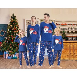 Hupohoi Family Matching Pajama Sets Funny Santa Claus Xmas Clothes Lovely Nighty, Women-Blue, X-Large