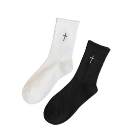 SHENHE - 2 pares de calcetines de punto con estampado cruzado para mujer, transpirables, para correr, negro y blanco, 39