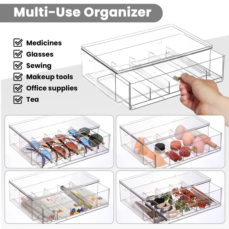 LALOBLUE Drawer Glasses Case – Acrylic Stackable Sunglass Organizer, Pull-Out