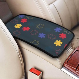 DORKEIXIA Autism Awareness Month Puzzle Auto Center Console Armrest Pad Universal Car Center Console Cover Seat Box Cover for Sedan, Van, SUV, Truck Car Accessorie
