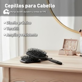 Bluelander Kit de 2 Cepillos para Cabello Antinudos con Mango Ergonómico, Cepillado Sin Dolor en Cabello Rizado o Lacio, Ligero y Ventilado, Ideal para Uso Diario en Casa o Salón (Negro)