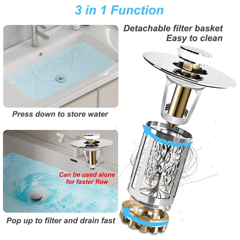 BAOLSLS Bathroom Sink Stopper, Sink Drain Strainer with Pop Up