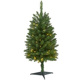 Nearly Natural 3ft. Slim Green Mountain Pine Artificial Christmas Tree with 50 Clear LED Lights