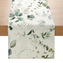 SOMYTING Eucalyptus Leaves Table Runner, Watercolor Green Leaves Table Runners Spring Summer Seasonal Farmhouse Rustic Holiday Kitchen Dinning Table Decoration (Eucalyptus Leaves, 13x71inch)