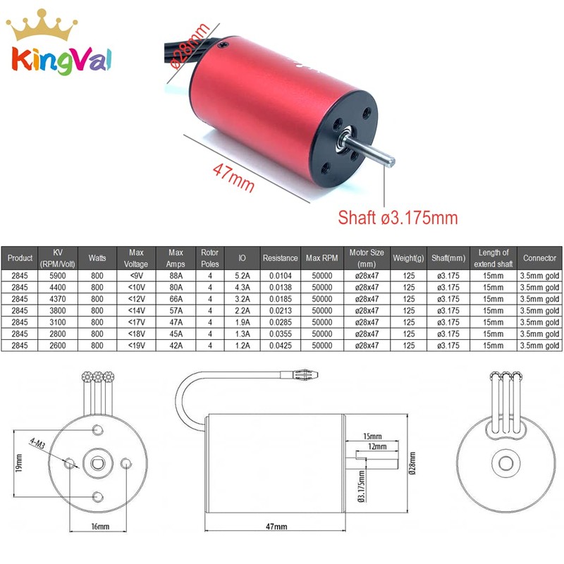 KingVal Replacement 2845 3200KV Waterproof Brushless Motor Shaft 3.175mm Compatible