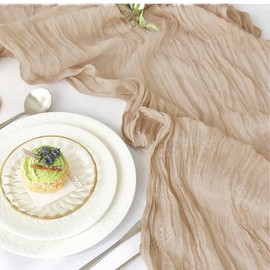 IVAPUPU 2 Pcs Cheesecloth Table Runner - 10ft Nude Boho Gauze Cheese Cloth Table Runners for Baby Shower Decoration Wedding Party Summer Garden Farmhouse