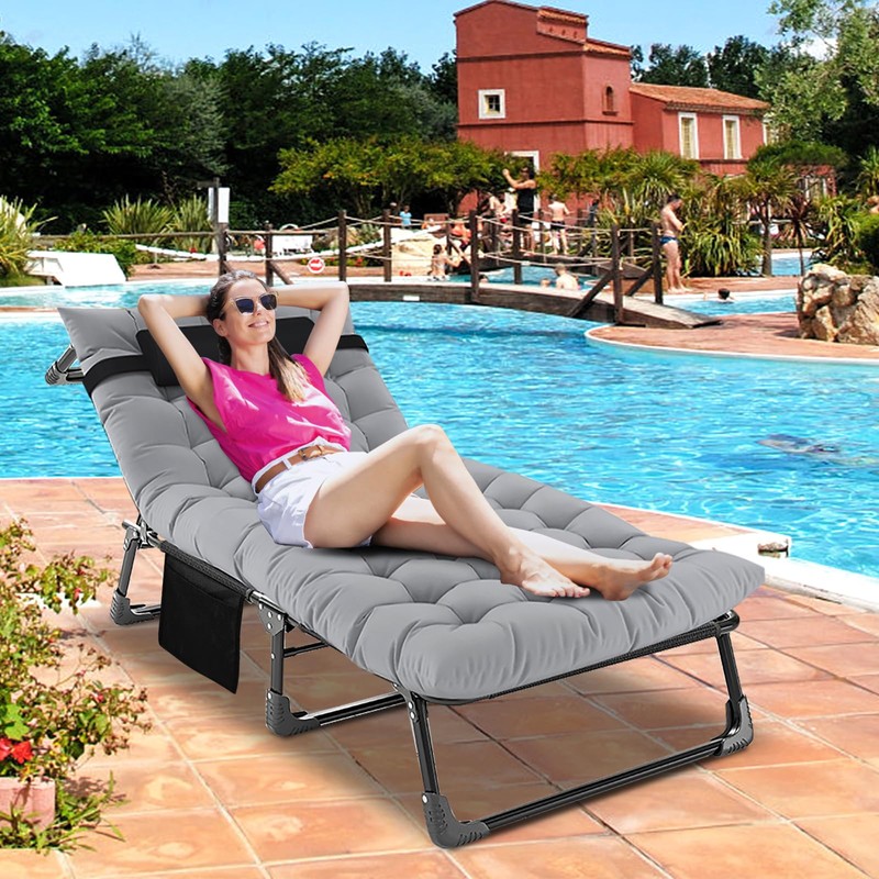 DoCred Heavy Duty Chaise Lounge Chair, Adjustable 5-Position Folding Chaise