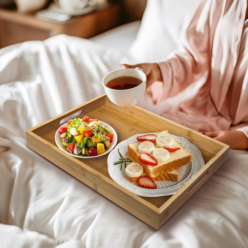 MAONAME Bamboo Serving Tray with Handles, Rectangular Decorative Tray for