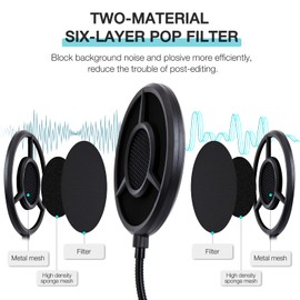 YOUSHARES Universal Pop Filter for Microphone - Windscreen with Flexible 360° Gooseneck, Upgraded 6-layer Pop Filter for Blue Yeti, HyperX QuadCast, SoloCast, Razer Seiren and Other Mic