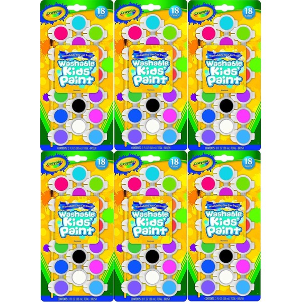 Crayola Washable Kid's Paint Assorted Colors 18 Each (Pack of 6)
