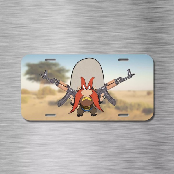 Yosemite Sam AK47 AK-47 Vehicle License Plate, Front Auto Tag