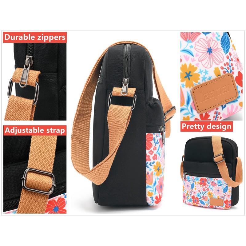 Leaper Canvas Messenger Bag Crossbody Purse Set for Girls Floral