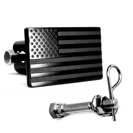 MULL USA Flag Metal Trailer Hitch Cover with Hitch Pin Bolt (Fits 2" Receivers, Black with Thin Blue line)