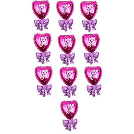 10 Heart Balloons - Bow - Candy - Pink - Fuxia - I Love You - 37 X 32 Cm - Anniversary - Wedding - Party - Decorations - Girlfriend - Boyfriend