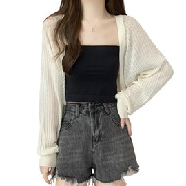 Laisve Women's Thin Cardigan, For Summer, Short Length, UV Protection, Wear Over Air Conditioning, Cold Protection, Plump Sleeve, Loose Fit, Summer Cardigan, Breathable, Sun Protection, UV Protection