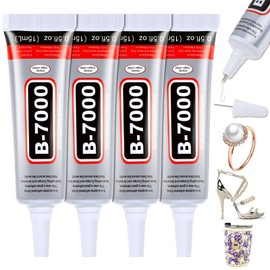 B7000 Glue Clear for Rhinestones, 4pcs 15mL Strong Adhesive B-7000 Jewelry Bead Gem Glue with Precision Tip, Quick Dry Bedazzling Adhesive for Jewelry Making Clothe Fabric Shoes DIY Crafts Nail Art